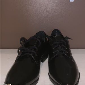 Black leather loafers